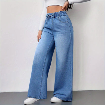 High-Waisted Wide-Leg Jeans, Super Charming Elastic Waist Thin Pants, Solid Color Washed, 2025 Autumn and Winter New