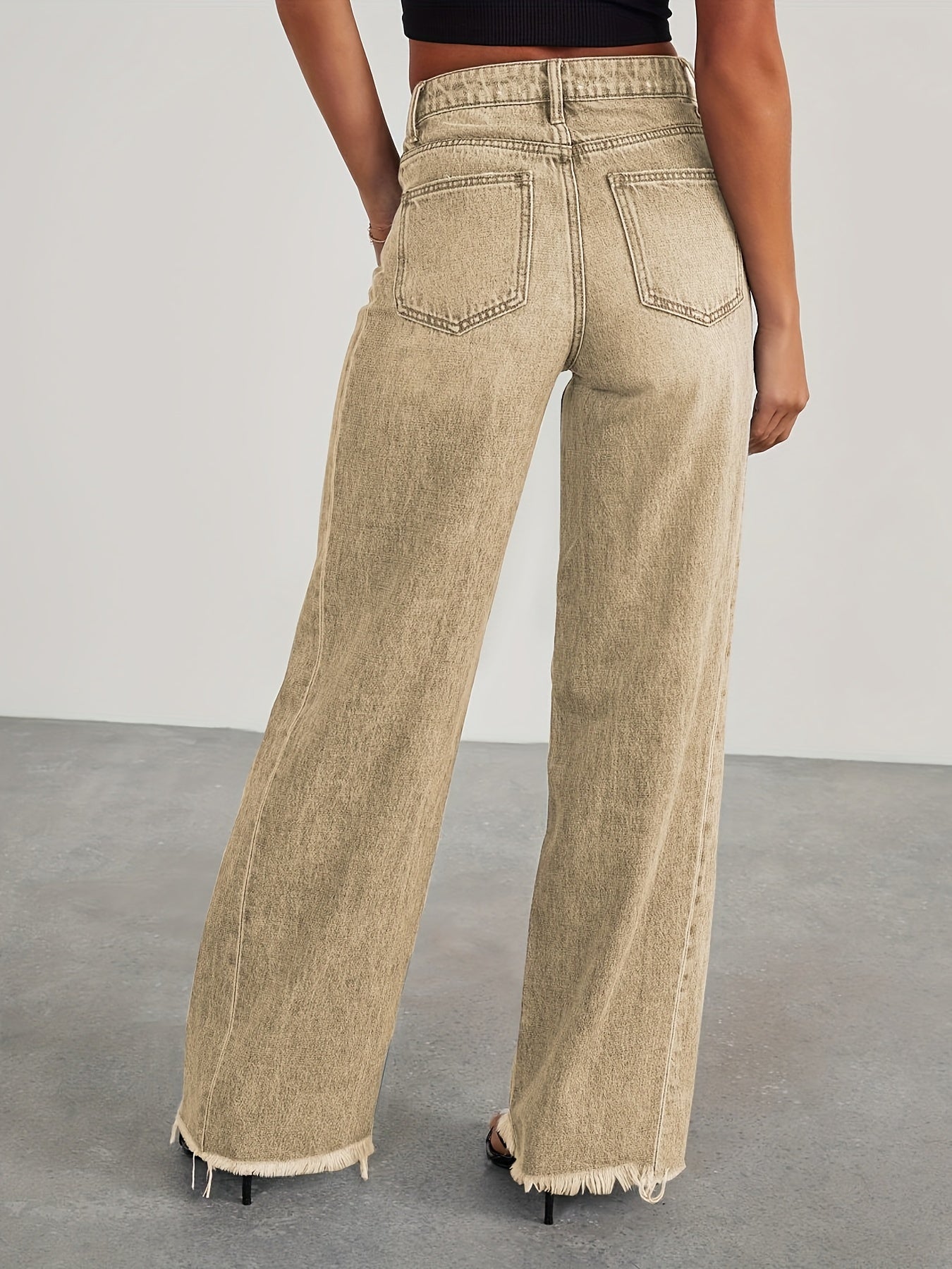 Women's High-Waisted Wide Leg Jeans - Casual Baggy Stretch Denim Pants with Pockets