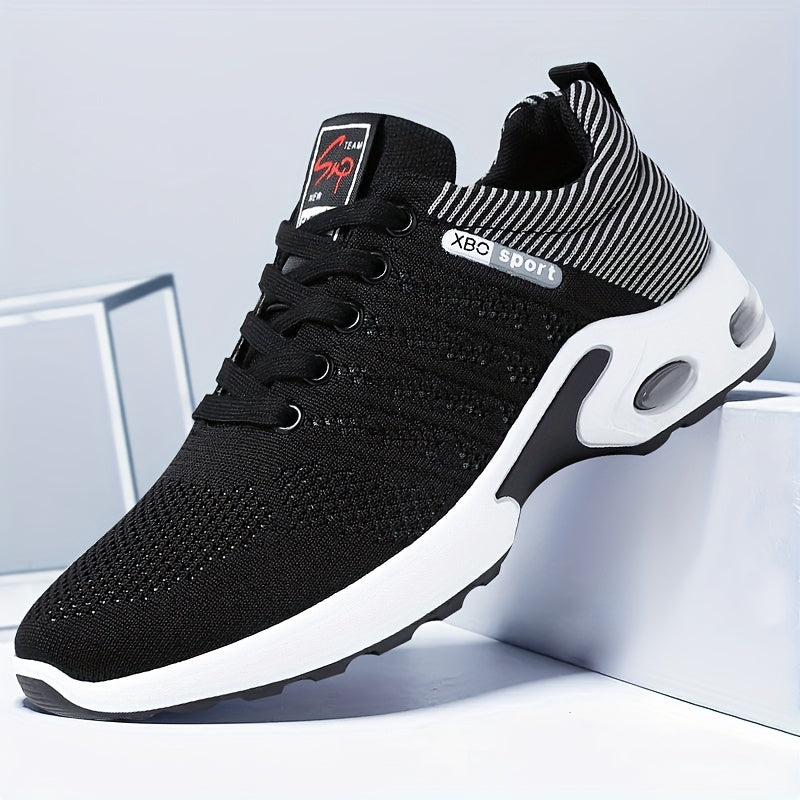 Stylish Men'S Casual Athletic Footwear - Breathable, Slip-Resistant Sole, Perfect for Any Season, Featuring Black with White And Blue, Red Highlights, Sporty Urban Style, Casual Footwear | Lace-Up Casual Sneakers | Air-Cushioned Athletic Shoes
