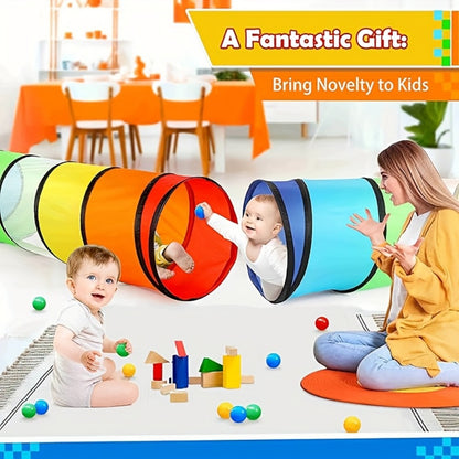 Rainbow Baby Crawling Play Tunnel - Portable see-through rainbow crawl-through design