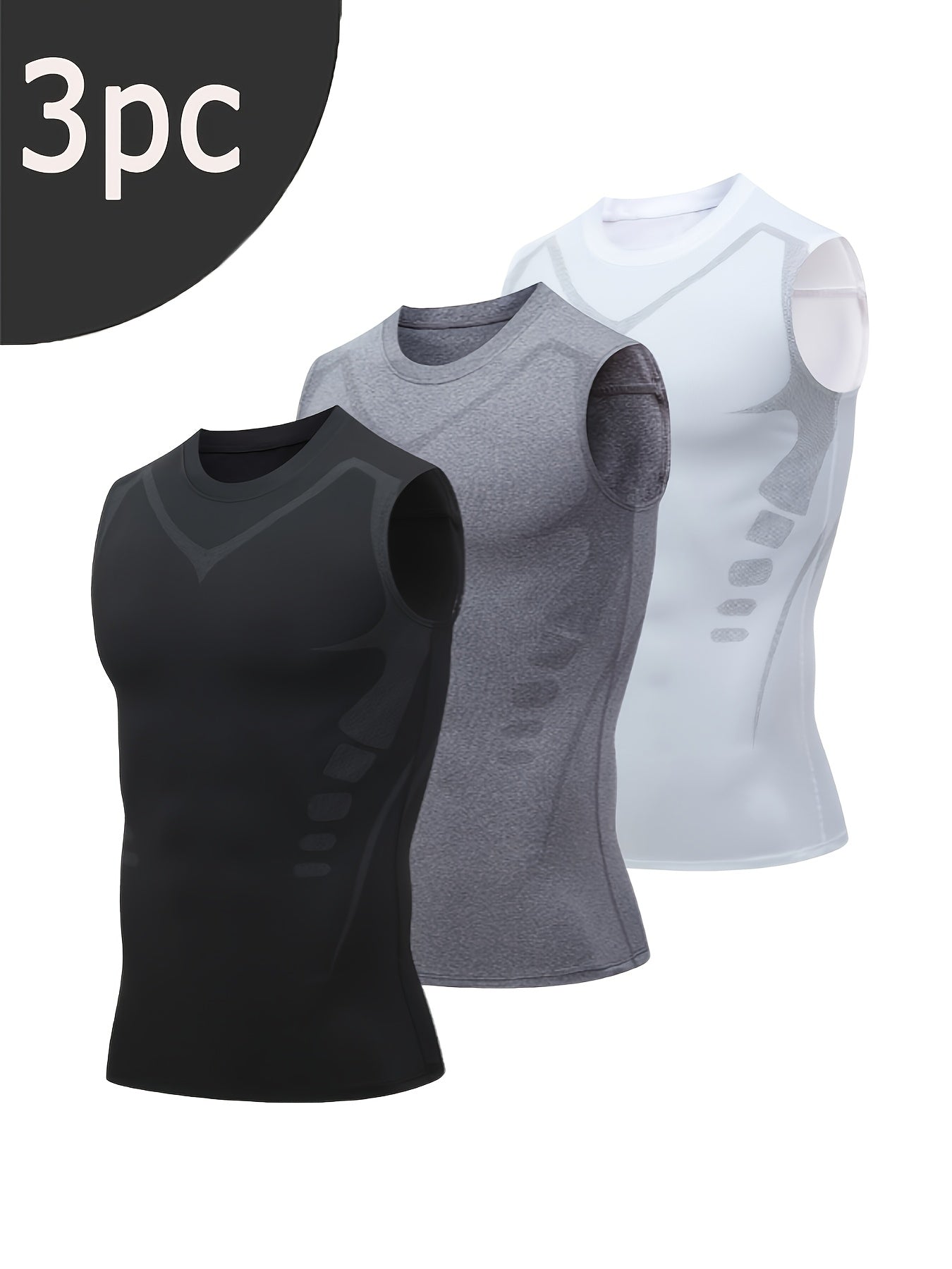 3pcs Men's Sports Compression Tank Tops, Basketball Athletic Sleeveless Shirts, American Style Training Vests, Moisture-Wicking Breathable Quick-Dry Base Layer for Sports & Outdoor Activities