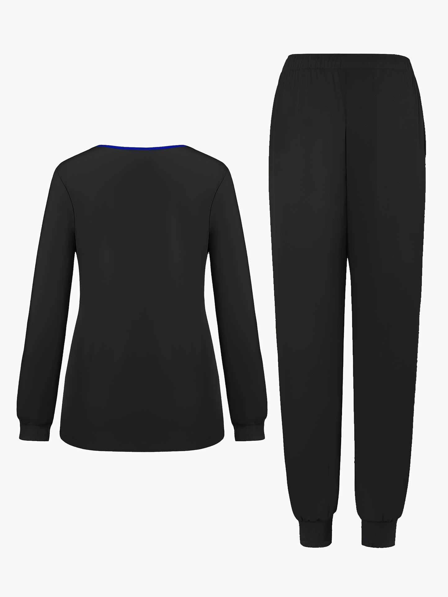 2pcs Women's V-Neck Matte Suit with Long Sleeve Stretch S Uniform Work Clothes Washable Pockets Breathable Elastic Top And Waist Cord Pocket Pants Set