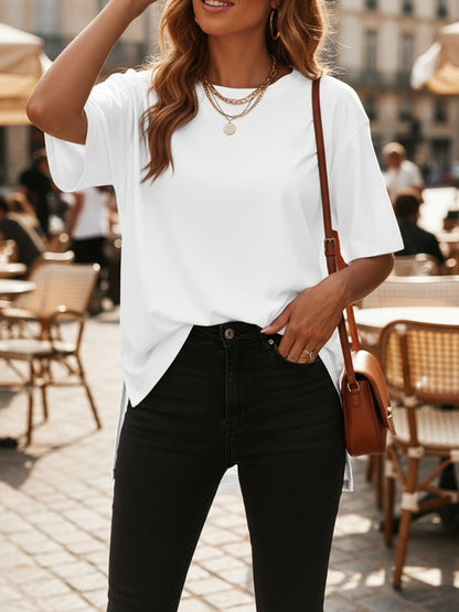 Women'S 3pcs T-Shirt Set - Extra Large, Casual Short Sleeve, Side Cut-Out, Round Neck, Loose Fit, Solid Color, All-Season Tops