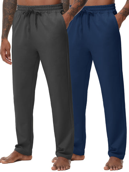 EXARUS Men'S Yoga Sweatpants Set - 2pcs, Athletic Lounge Pants with Open Bottom Straight Leg And Pockets