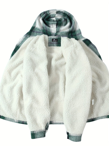 Men'S Zip-Up Hoodies with a Sherpa And Flannel Plaid Design