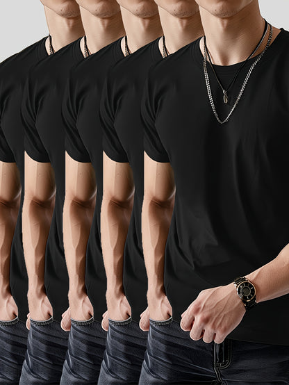 Five-Piece Collection, Made of 100%, Featuring Short-Sleeved T-Shirts in a Classic Solid Color, Suitable for Both Men And Women