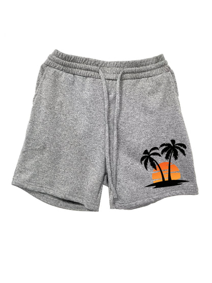 Women'S Tropical Sunset & Palm Tree Print Casual Shorts - Mid-Rise Drawstring with Pockets, Lightweight Machine-Washable Fabric, Perfect for Summer Vacation, Beachwear|Tropical Print|Lightweight Shorts