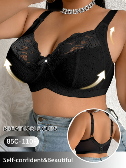 [Plus-Size Comfortable Bra] Lace-Spliced Plus-Size Women's Bra, No Underwire, Casual And Comfortable, with a Beautiful Back Design, Thin And Suitable for