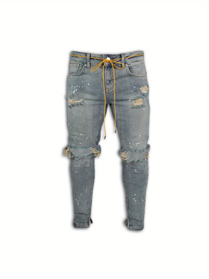 1pc for Man's Skinny Fit Ripped Destroyed Distressed Slim Fashion Stretch Jeans Pants - Stretch & Durable for Daily & Street Wear - Sizes S-3XL