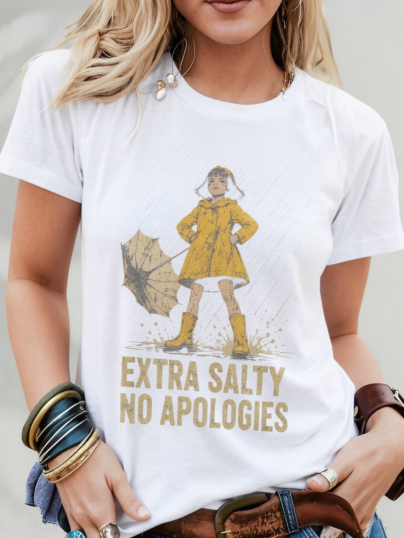 [Casual Summer Tee] Salty But Sweet Attitude Graphic Casual T-Shirt for Women, Comfy Short Sleeve Tee, Homewear Loungewear, Fashion Graphic Top for Summer Outfits And Gifts