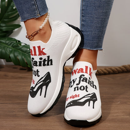 Women's Knitted Printed Air-Cushioned Casual Sports Shoes, Women Shoes, Sneakers
