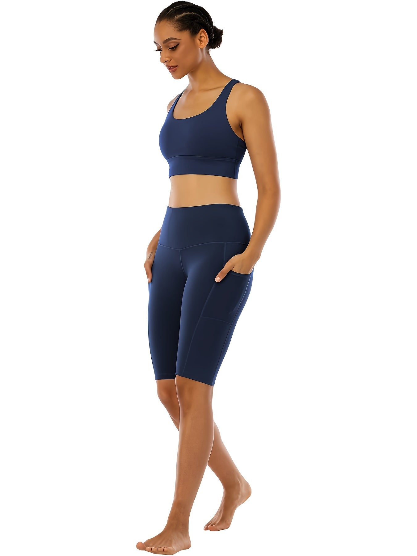 4pcs Women's High-Waisted Yoga Shorts with Pockets, Stretchy Fitness Running Cycling Workout Shorts with Tummy Control