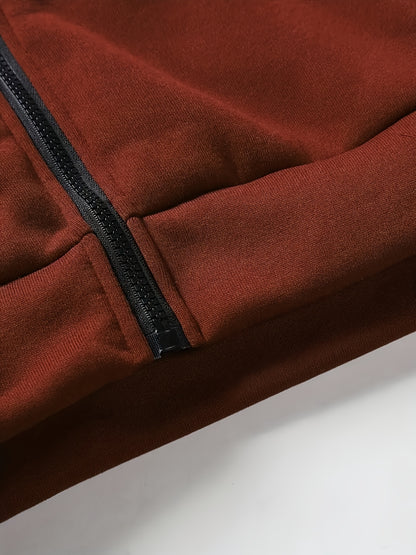 Men'S Clothing, Contrasting Long-Sleeve Zip-Up Hooded Jacket And Drawstring Pants Two-Piece Set for The Outdoors