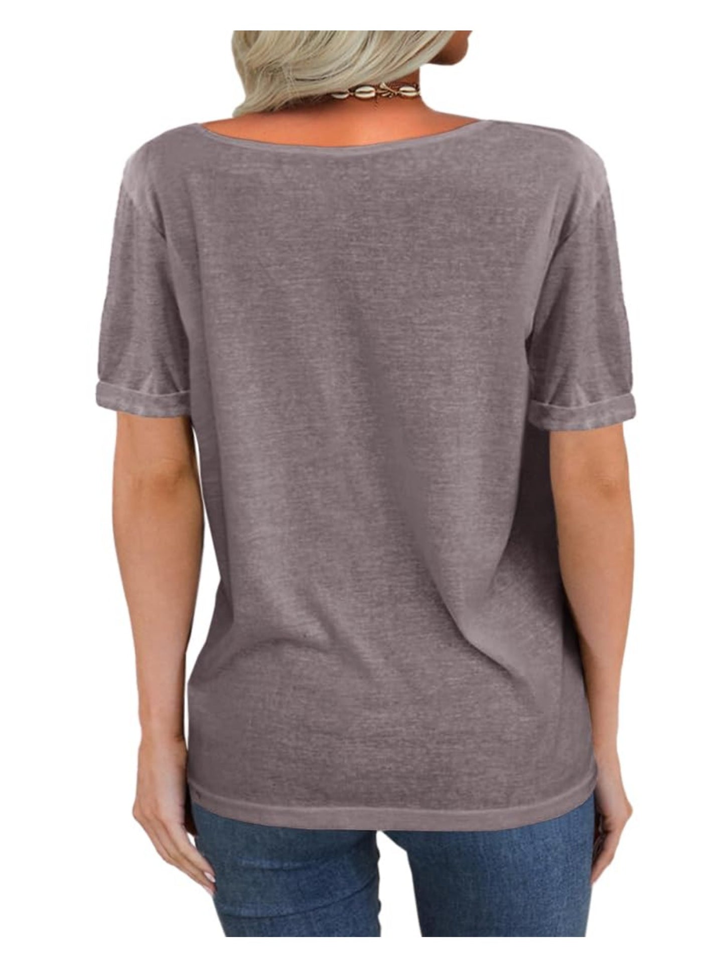 Casual Loose Basic T-Shirt for Women with a Deep V-Neck And Short Sleeves