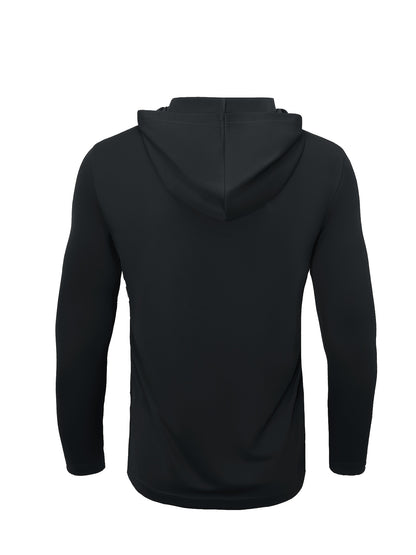 Four Piece Men'S Long Sleeved Solid Color Sports Top, Long Sleeved Hooded Sports Top, Quick Drying Fabric, Simple, Comfortable And Breathable