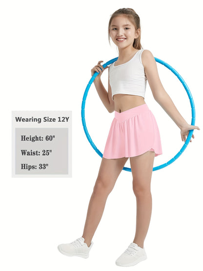 [2-In-1 Style Shorts] Set of 3 EXARUS Girls' Cross Shorts with Butterfly Design for Cheer And Dance, 2-In-1 Style with Pocket, Suitable for Ages 6 to 14 for Sports And Running