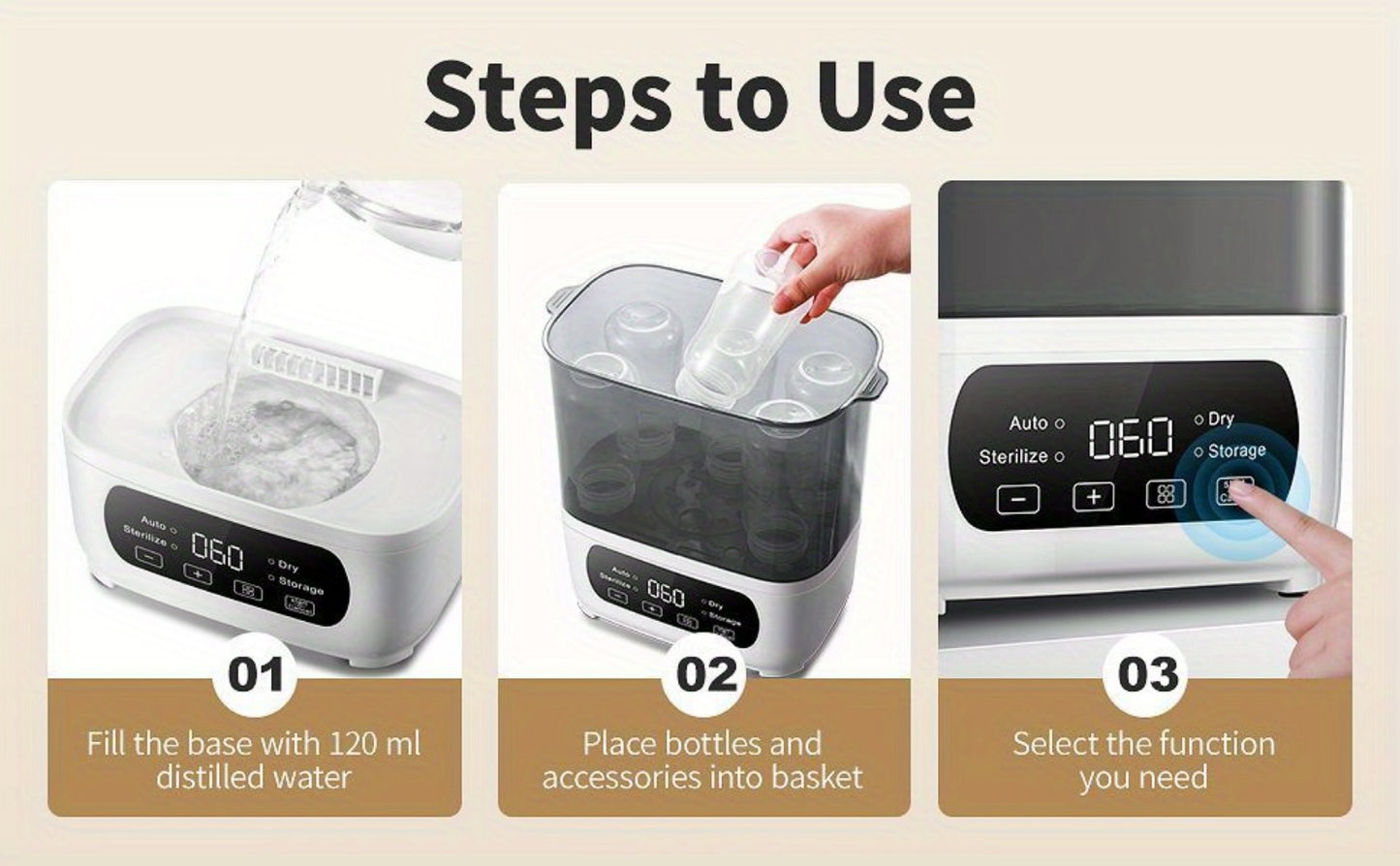 Bottle Sterilizer - Electric Steamer Dryer 4-in-1