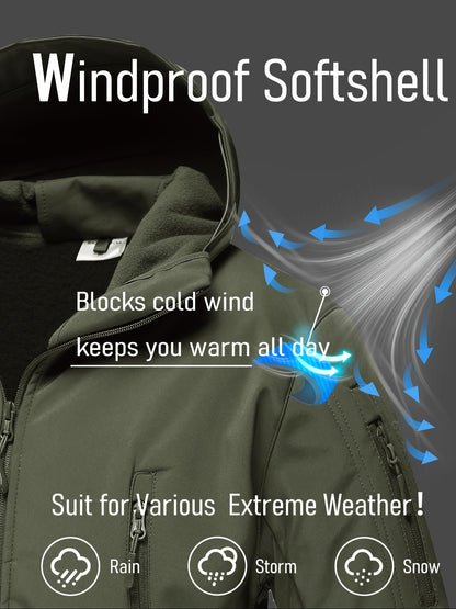Winter-Ready High-Performance Jacket Men'S Jacket 7 Pockets Nondetachable Hood Performance Lined Soft Shell Winter Coats Windproof, Breathable Great for Camping, Fishing, Skiing Activities And Other Outdoor Activities