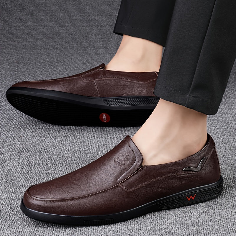 CLOHOO Men'S Slip-On Loafers - Genuine Faux Leather Upper, Soft Rubber Sole, Comfortable Casual And Business Casual Shoes, Round Toe, Low-Top Design, Synthetic Lining, All-Season Wear, Everyday Loafers | Classic Loafer Style | Rubber Sole Footwear