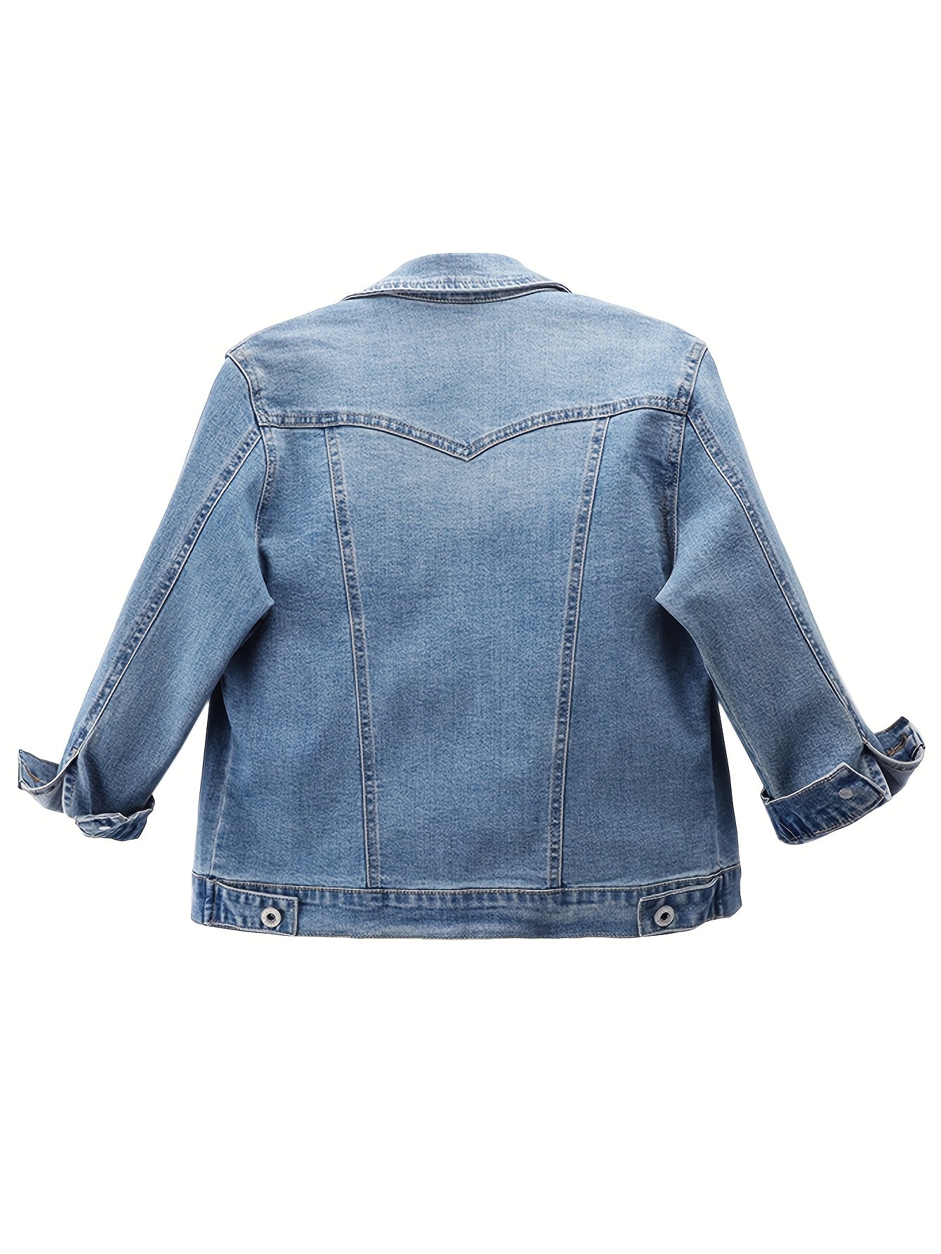Ladies' Short Denim Jacket with a Slim Fit, Featuring 3/4 Sleeves And a Distressed Look
