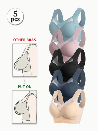5pcs Women' Full Coverage Push-Up Bra Wire-Free Seamless Folding Top Support Bra with Non-Removable Inner Lining & Non-Detachable Cups - Soft Comfortable Suitable for Daily Wear,, Gym, All-Year Round Underwear (Machine Washable)