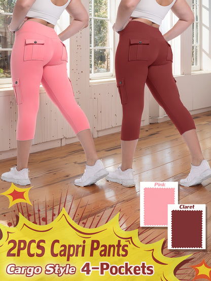 2pcs-Black & Pink High-Waist Leggings - product view 6