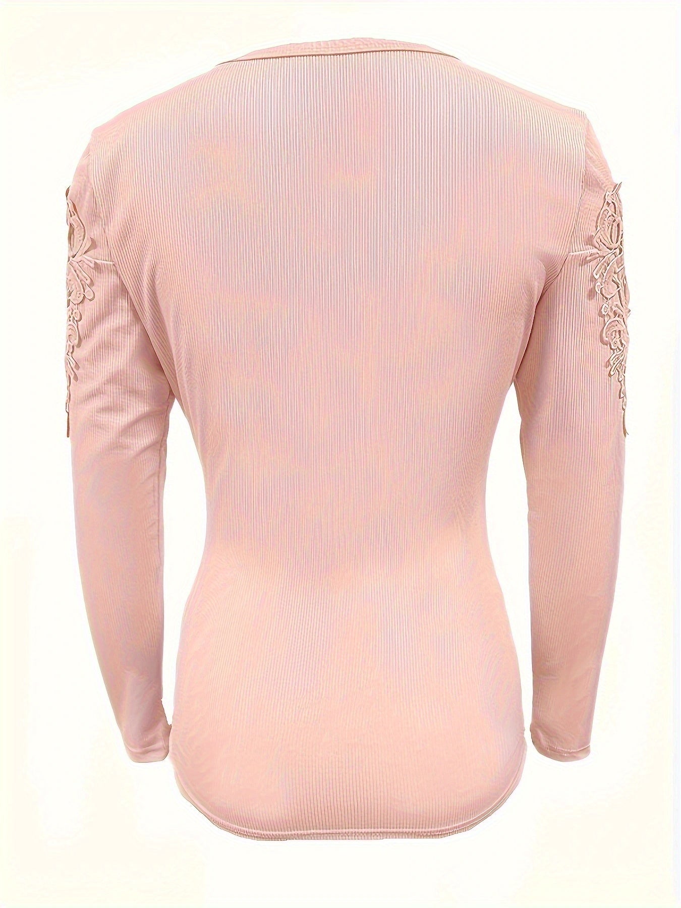 Women's Slim Fit Lace Sleeve Contrast Detail Button-Front T-Shirt - Solid Color Casual Chic Top, Machine Washable All-Season Versatile Wardrobe Staple, Versatile Fashion | Lace Detailed Tee | Quality Stitching, Lace Trim