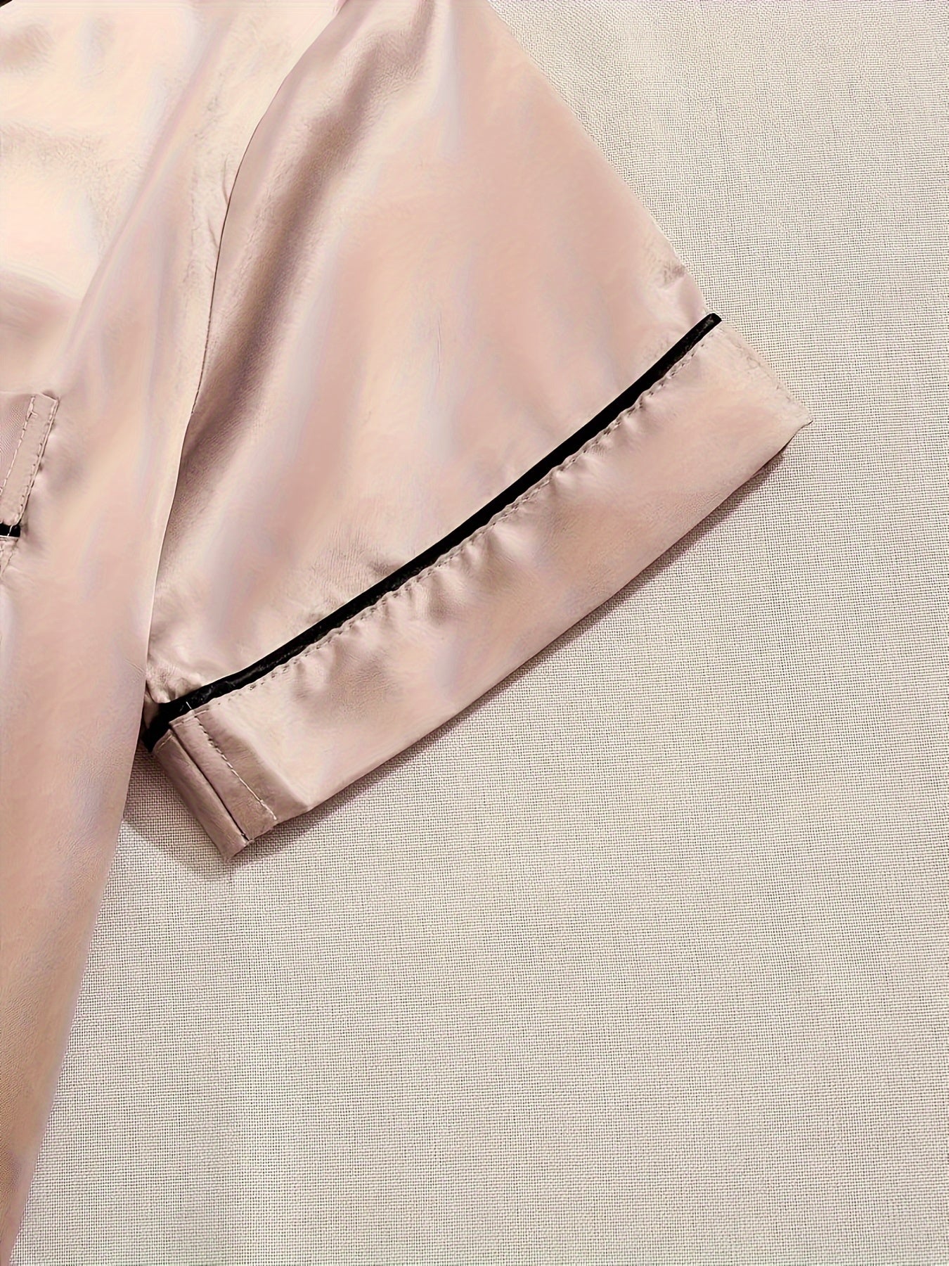 Black + Champagne + Pink Satin Short-Sleeve Shorts - product view 14
