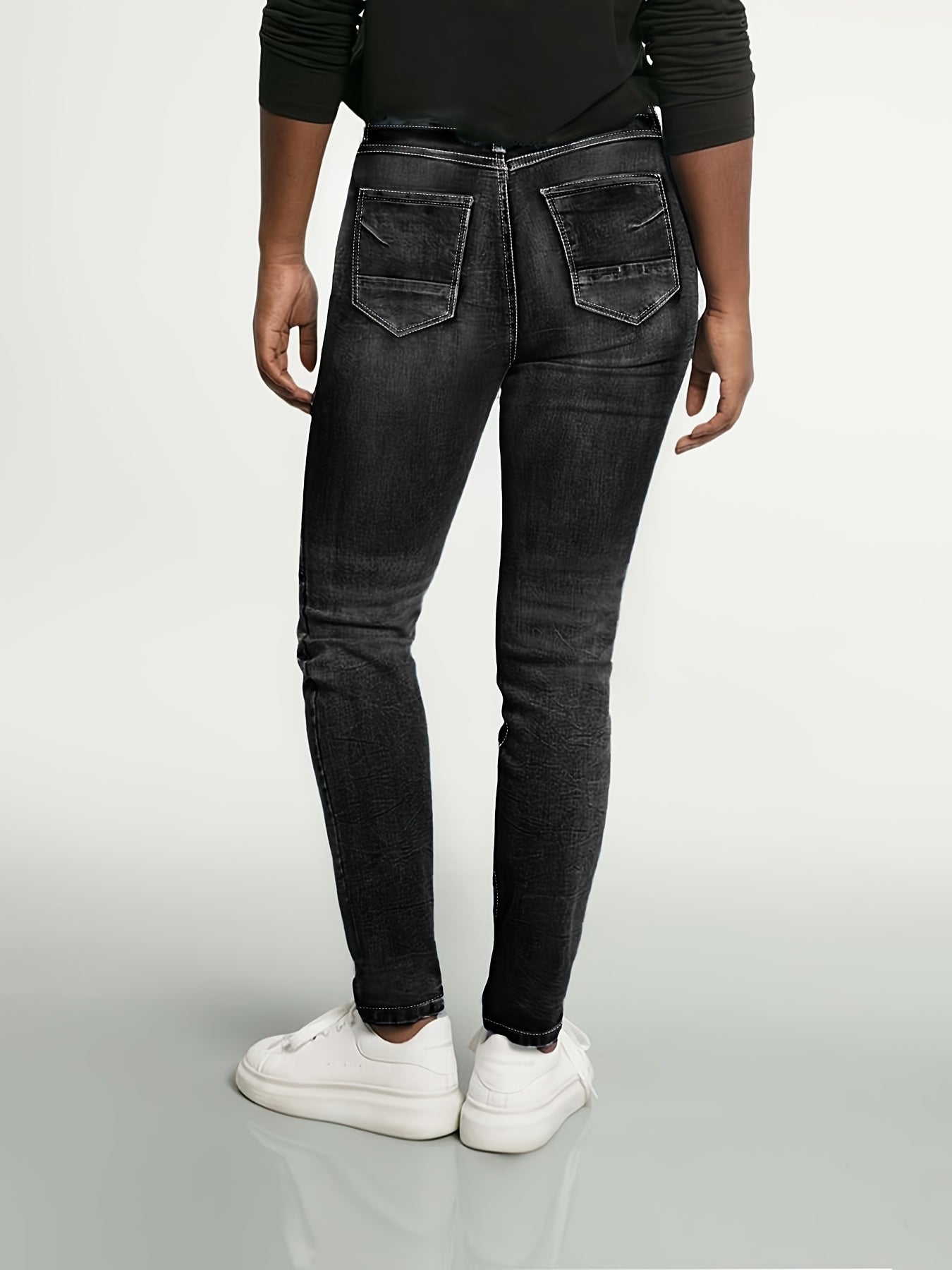 Women's Bright Steel Blue Denim High-Waist Slim-Fit Jeans - product view 4