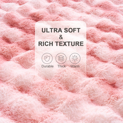 3D Faux Rabbit Fur Fleece Blanket - Double-Sided All-Season Throw