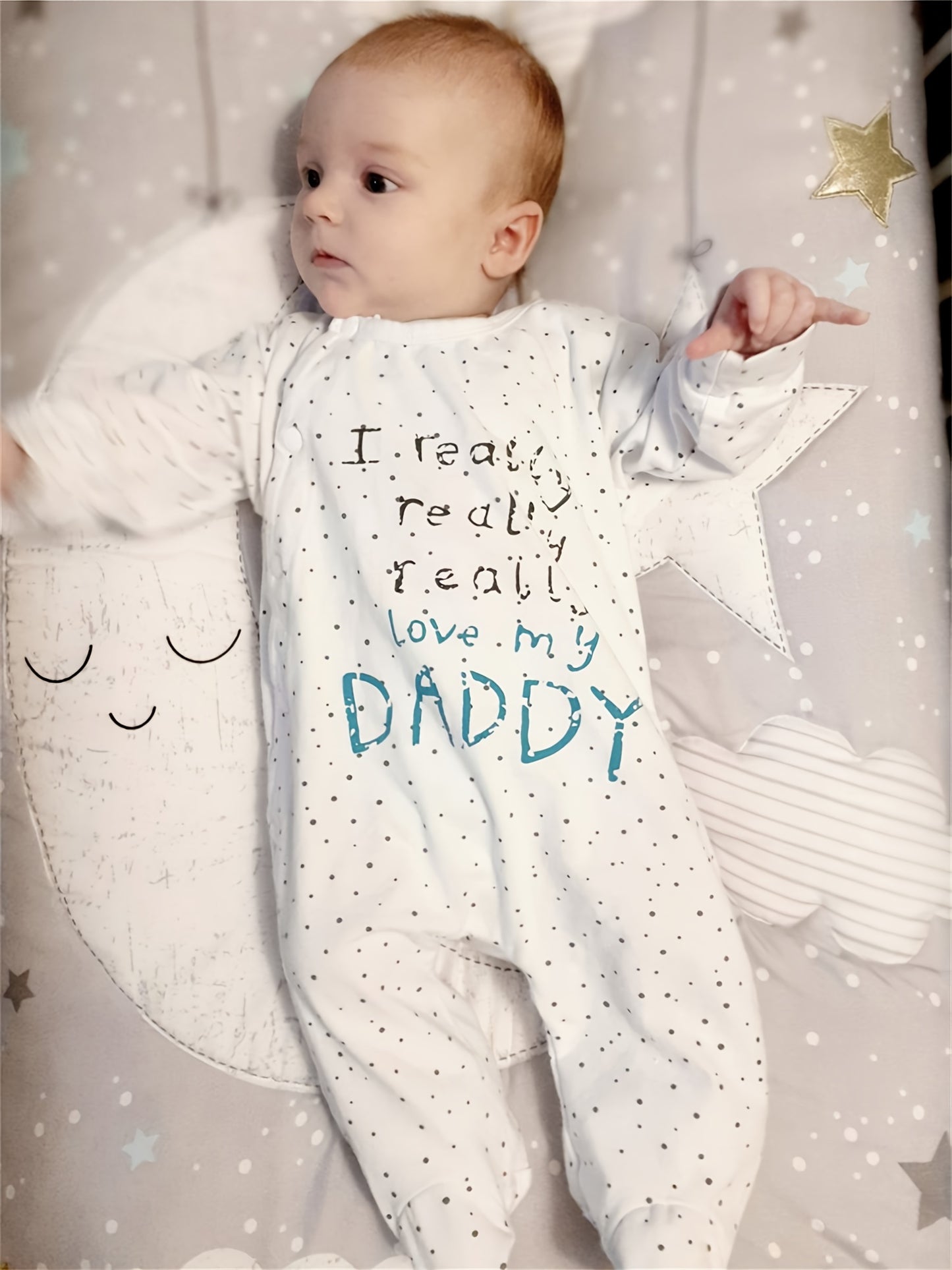 Kukitty Newborn Baby Boy Girl Clothes I Really Love My Daddy/ Mummy Long Sleeve Footies Romper Unisex-Baby 2pcs Footed Jumpsuit, for Outdoor