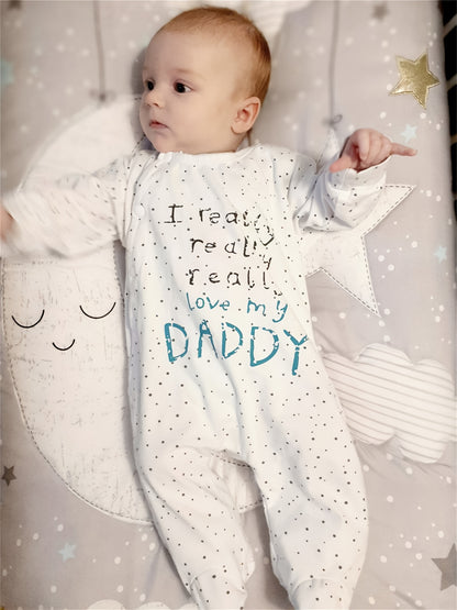 Kukitty Newborn Baby Boy Girl Clothes I Really Love My Daddy/ Mummy Long Sleeve Footies Romper Unisex-Baby 2pcs Footed Jumpsuit, for Outdoor