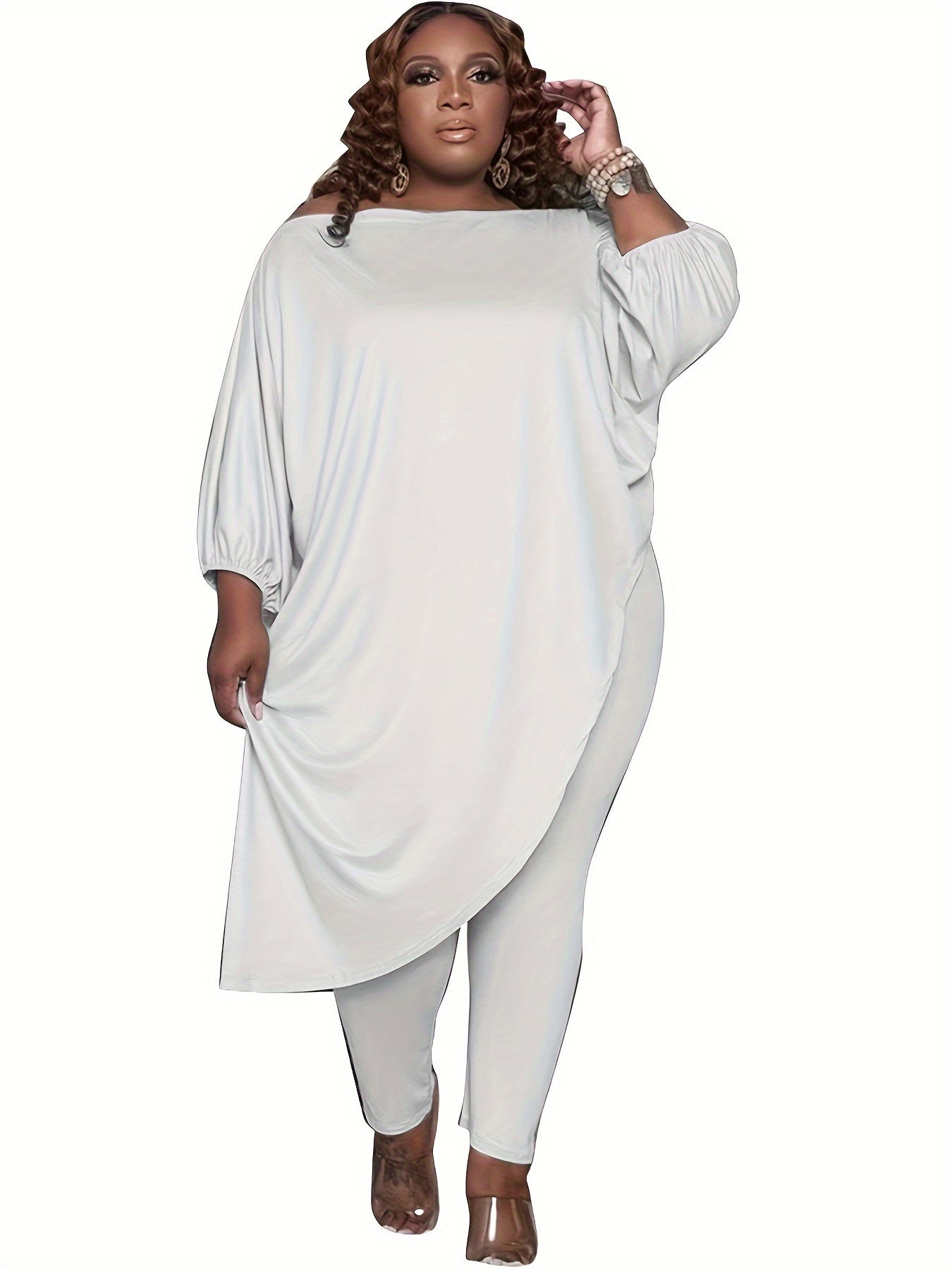 Plus Size, 1pc Plus Size Women's Clothing, Elastic, Soft And Comfortable, Skin-friendly And Breathable, Simple But Elegant, You Can Casually Match with Flats Or High Heels, Suitable for Leisure, Shopping, S,, And So On