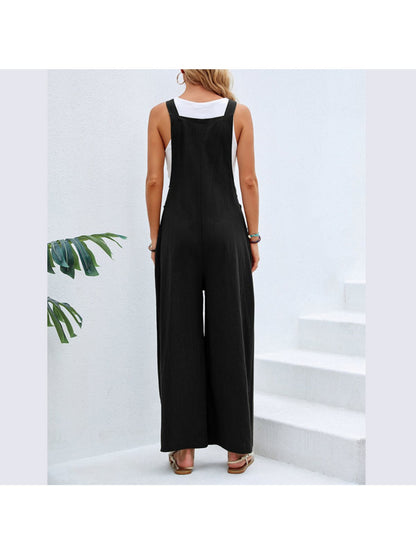 Retro Style Women'S Jumpsuit with Wide Legs, Mid-Rise Solid Color Overalls for Casual Daily Wear, Effortless Boho Chic One-Piece Pants