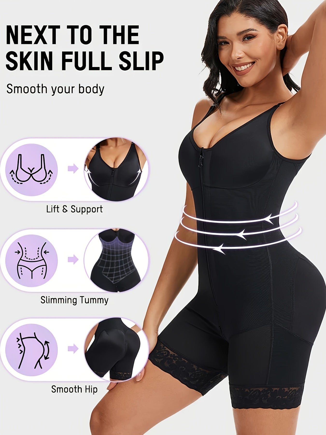 [Women'S Shaping Bodysuit] Women'S Full Body Shapewear Fajas Moldeadoras High Compression Waist Trainer Bodysuit | Tuck-in Waist And Lift Buttocks, Full-body Shaping Garment With Crotch Zipper Butt-lifting And Figure-enhancing Athletic Bodysuit