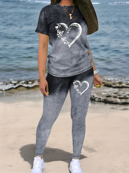 Love Butterfly Print Spring And Summer New Women's Casual Two-piece Set