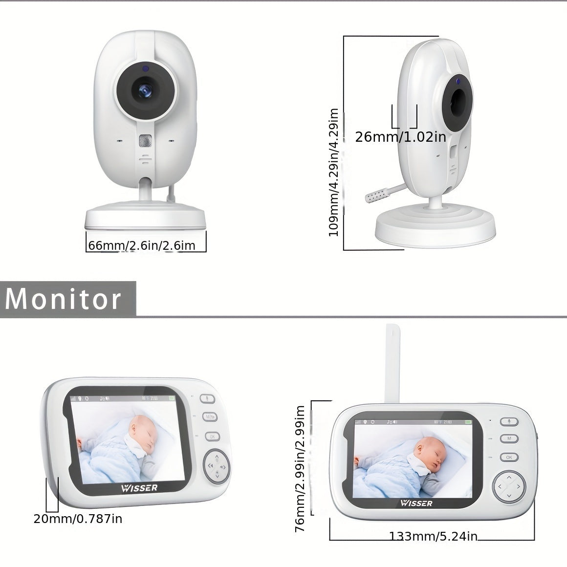 Children's Monitoring Camera, Monitor with Camera, Night Vision, No WiFi Required, Two-Way Audio, VOX Mode, Feeding Reminder, Temperature Sensor, and 8 Lullabies, Suitable for Halloween and Christmas Gifts