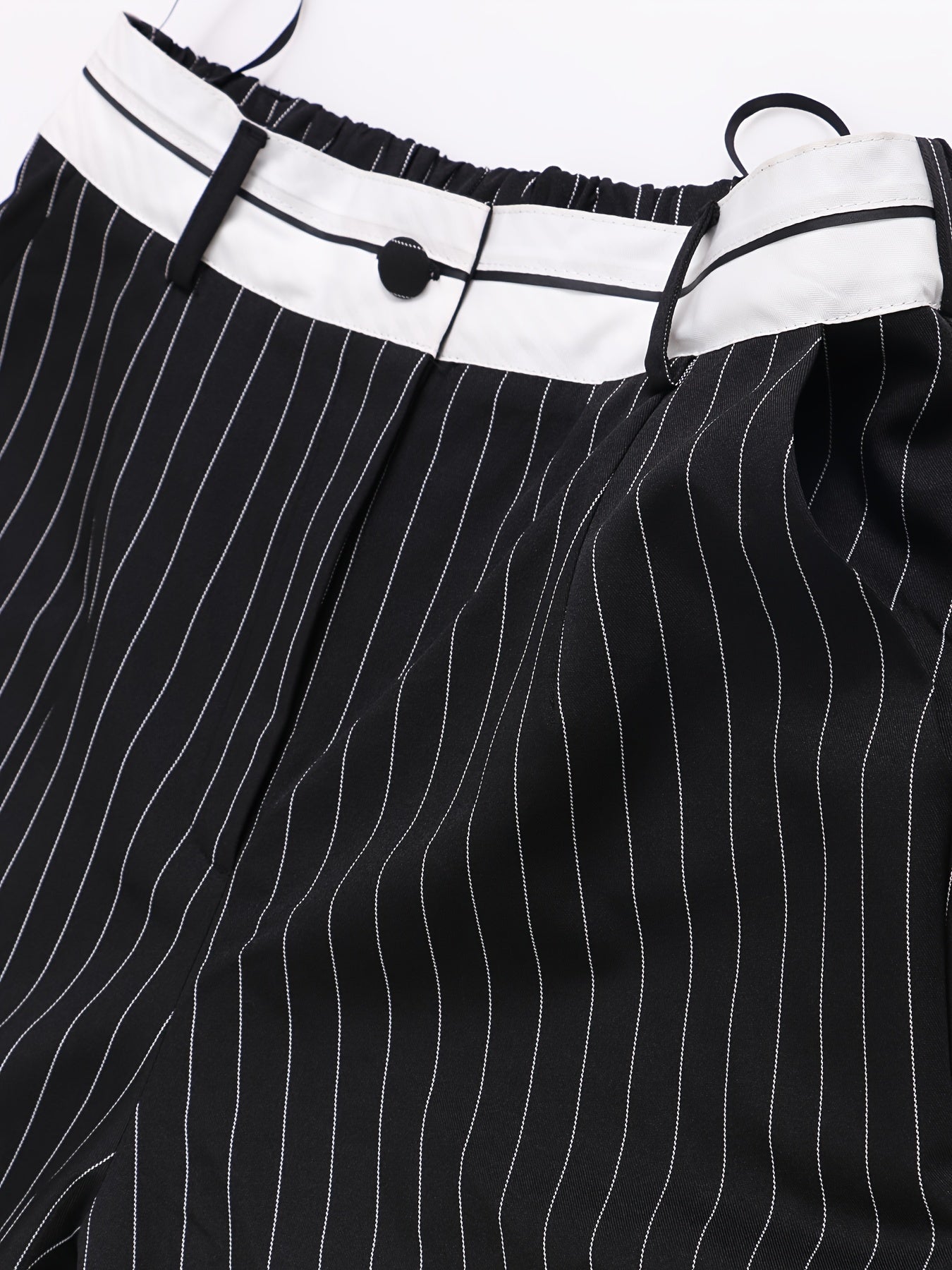 Chic Striped V-Neck Vest & High-Waisted Pants - Polyester, Comfortable Fit for All Seasons, Striped Vest Outfit|Classic Style|Vneck Design