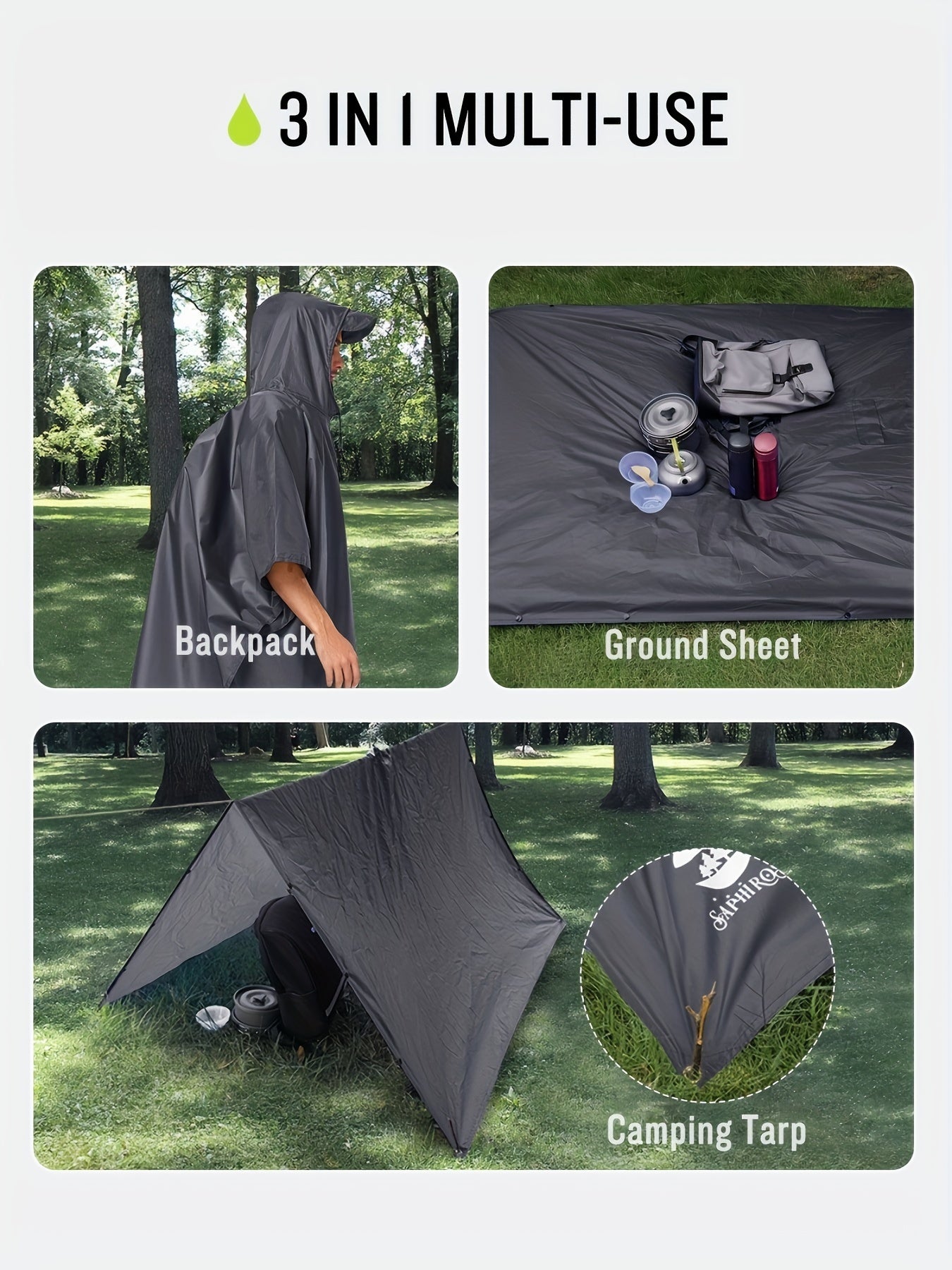 3-In-1 High Quality Hooded Rain Poncho with Side Pockets - Durable Polyester, Windproof for Outdoor Activities Like Camping, Hiking & Cycling