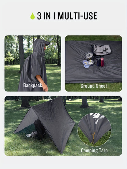 3-In-1 High Quality Hooded Rain Poncho with Side Pockets - Durable Polyester, Windproof for Outdoor Activities Like Camping, Hiking & Cycling