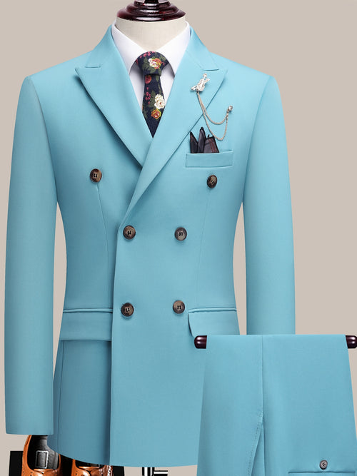 Latest Men's Solid Color Suit Two-Piece Suit Peaked Lapel Double-Breasted Four Seasons Men's Business Suit Formal Business Casual Wedding Dress