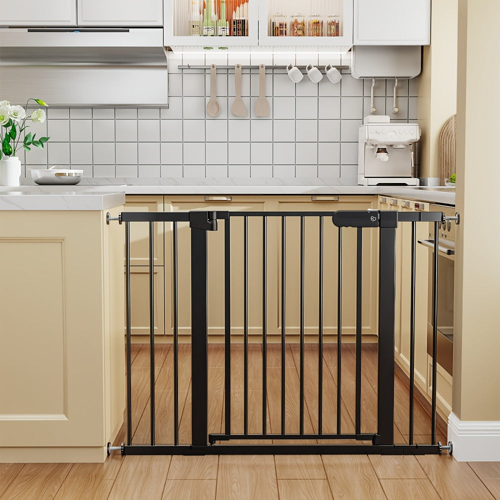 Adjustable Metal Gate - 27-43 Inch Width - Adjustable-width metal barrier in black or white