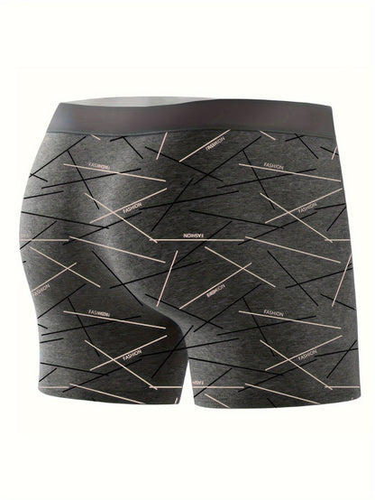 4-Pc Men'S Boxer Briefs, Breathable Mid-Waist Athletic Shorts, High Stretch Knit Fabric, Polyester 92% Spandex 8%, Casual Printed Underwear for Young Adults