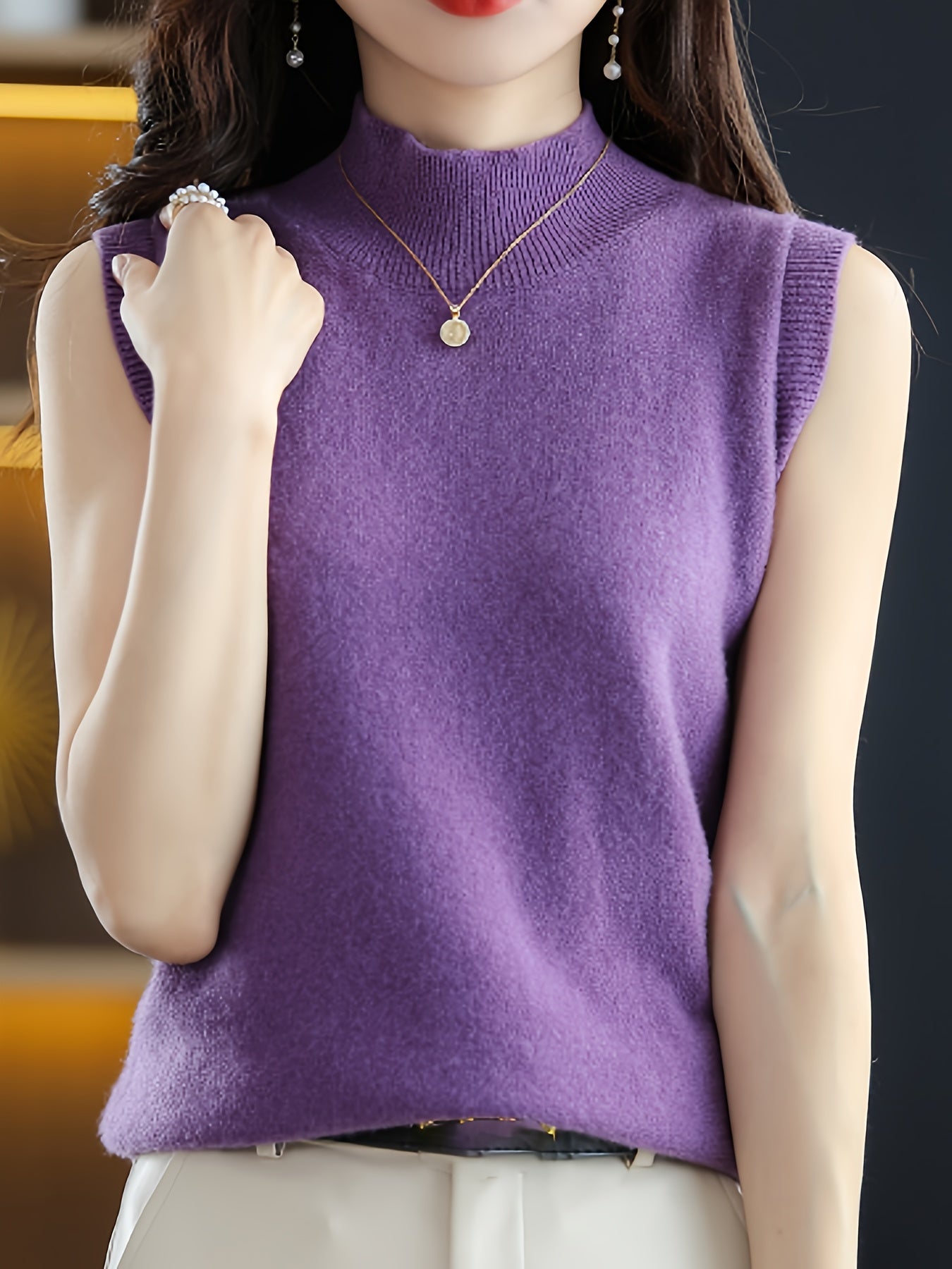 New Women's Vest Women Spring Summer Slim Ladies Short Solid Color All Matching Half High Neck with Sleeveless Top Festive Atmosphere Clothing