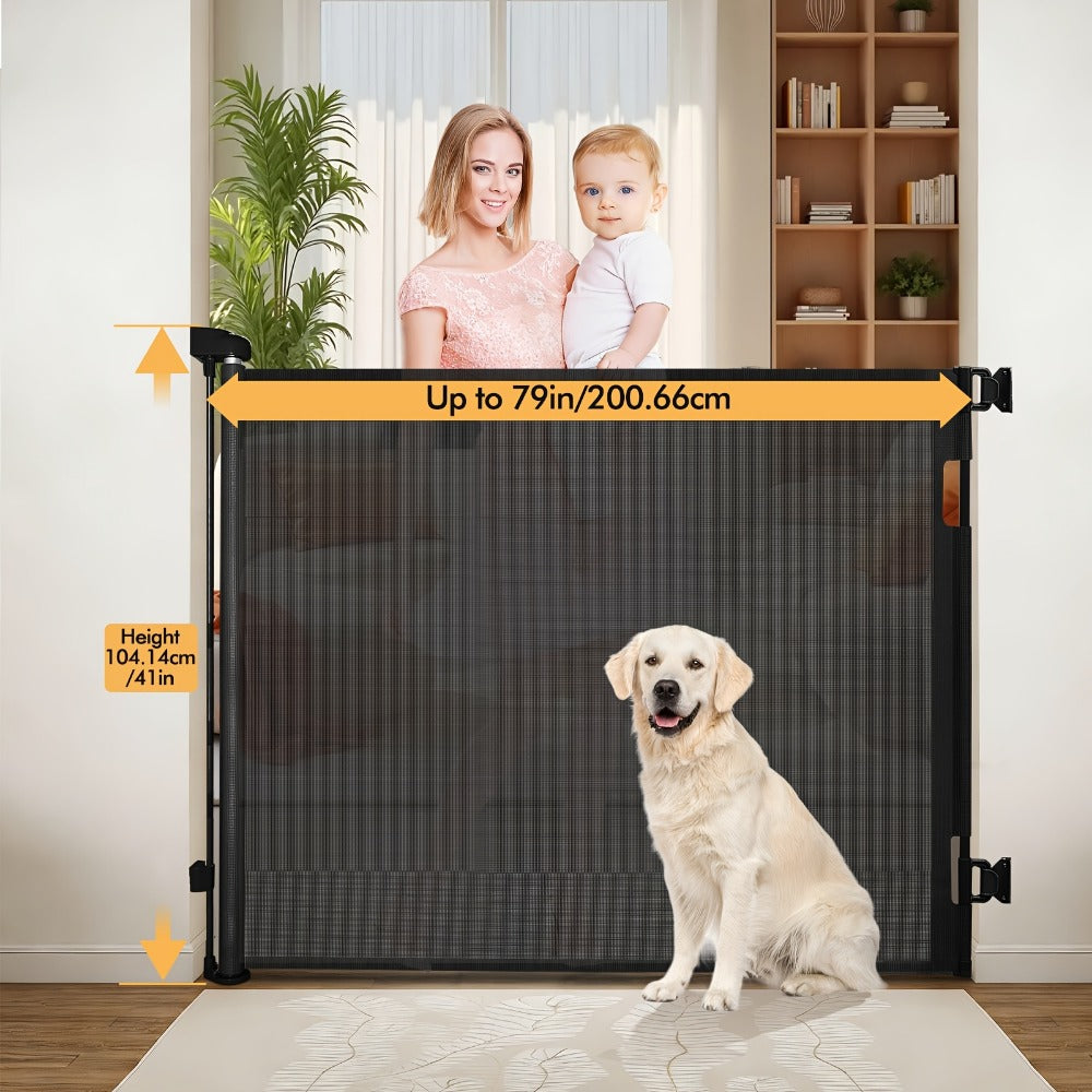 Retractable Mesh Safety Gate - 33/41 Inch Tall - Hardware-mounted expandable mesh design