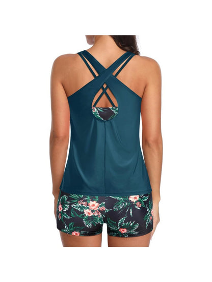 Women'S Tummy Control Tank Bikini Three-Piece Set (Including Bra Top + Shorts) - Separates Swimsuit for Women And Juniors