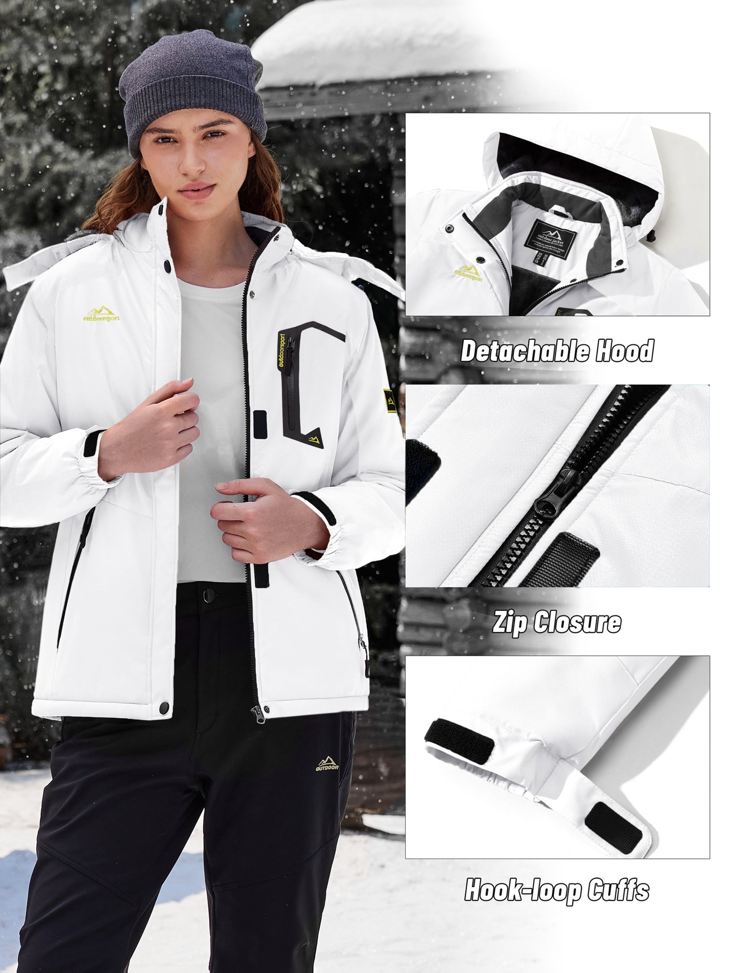 Women's Winter Ski Jacket - High Quality Soft-shell Hooded Jacket Windproof Detachable Hood Multi-pockets Warm Thickened Fleece Lined - Winter Outdoor Snow Sports Skiing Snowboarding Hiking Camping Daily Casual Wear Work Wear Rain Windbreaker