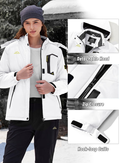 Women's Winter Ski Jacket - High Quality Soft-shell Hooded Jacket Windproof Detachable Hood Multi-pockets Warm Thickened Fleece Lined - Winter Outdoor Snow Sports Skiing Snowboarding Hiking Camping Daily Casual Wear Work Wear Rain Windbreaker