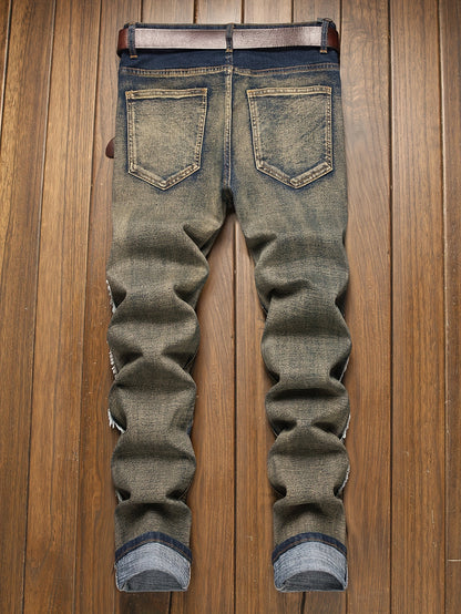 New Type Of Patch Holes Flow Fashion Fried Dyeing Elastic Men Casual Jeans