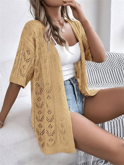 Plus Size, Plus Size Women's Lightweight Lace- Cardigan - Open Front Semi-Sheer Cover-Up with Cut-Out Design, Casual Chic Spring/Summer Beachwear for Vacation & Leisure, Summer Layering Piece | Elegant Cardigan | Elegant Craftsmanship, Lace Cardigan